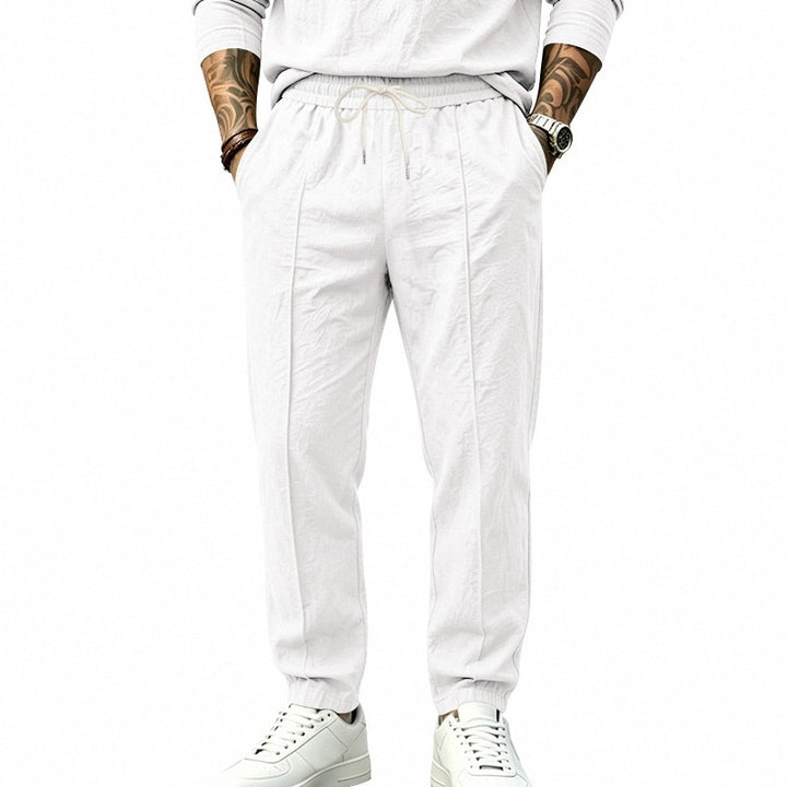Men's Tapered Casual Pants with Drawstring, Crease and Elastic Hem Mune Fashion
