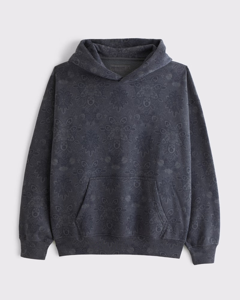 Unisex loose-fit hoodie sweatshirt with subtle leaf texture, double hood without drawstring and kangaroo pocket Mune Fashion