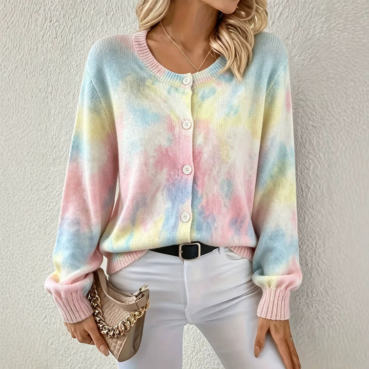 Women's Lightweight Jacquard Knit Cardigan with Leopard Print, Round Neck and Button Placket Mune Fashion