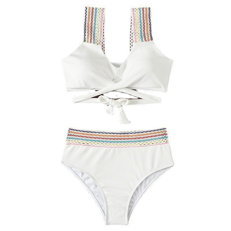Women High-Waisted Bikini Set with Colorful Strap Design Mune Fashion