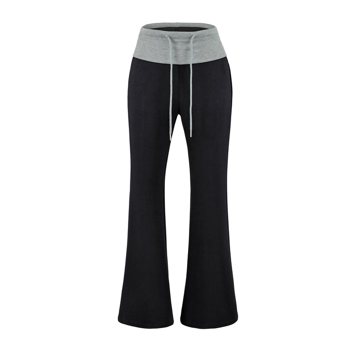 Women High-Waisted Flared Jogging Pants with Cuff Waistband and Drawstring