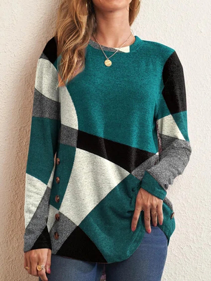 Women's Geometric Oversized Knit Sweater with Side Button Details Mune Fashion