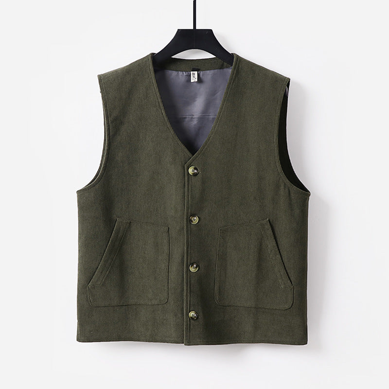 Men's Padded Cord Waistcoat with V-Neck and Patch Pockets Mune Fashion