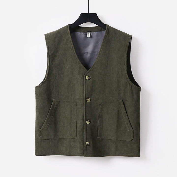 Men's Padded Cord Waistcoat with V-Neck and Patch Pockets Mune Fashion