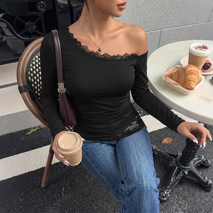 Women Playful Top with Lace Accents Mune Fashion