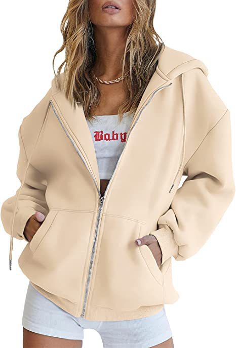 Women oversized hoodie jacket with full zip and kangaroo pockets Mune Fashion