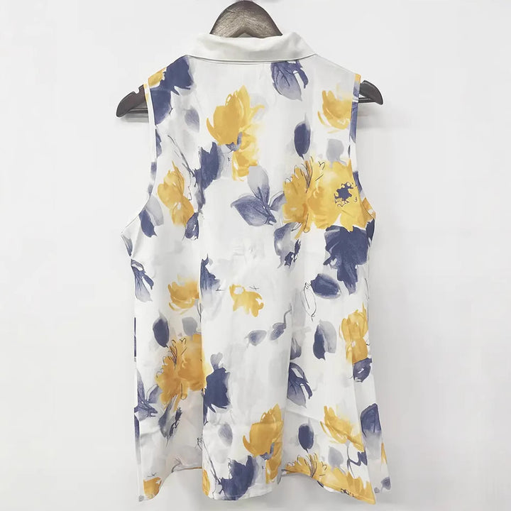 Women's satin imitation button-down top with lace yoke and pearl button placket Mune Fashion