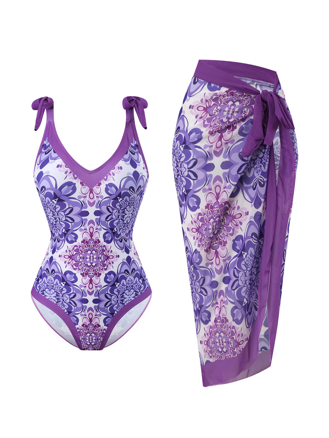 Women's swimsuit with floral design and transparent wrap skirt Mune Fashion