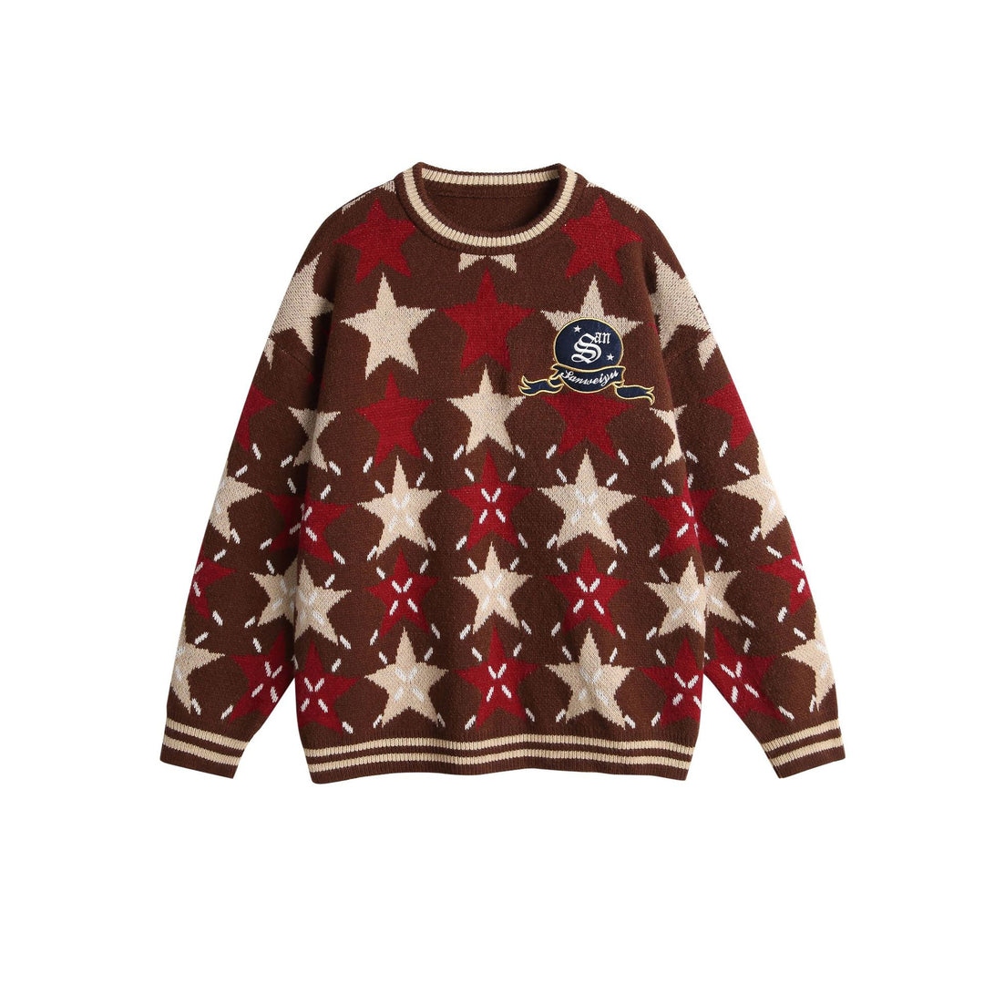 Unisex Chunky Knit Oversized Sweater with Star Intarsia and Embroidered Logo Patch Mune Fashion
