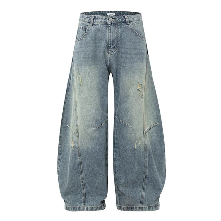 Women Wide-Cut Denim Pants with Tears Mune Fashion