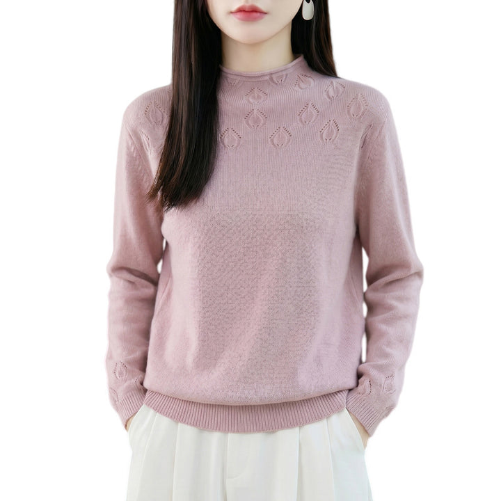 Women's short roll-neck pullover made of fine knit with ajour yoke and ribbed hem Mune Fashion