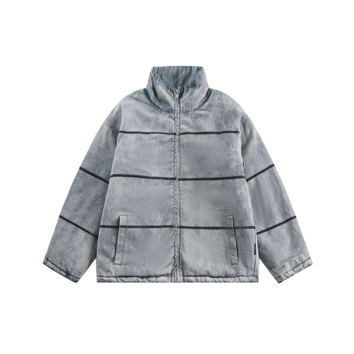 Unisex Boxy quilted denim-look transitional jacket with high stand-up collar Mune Fashion
