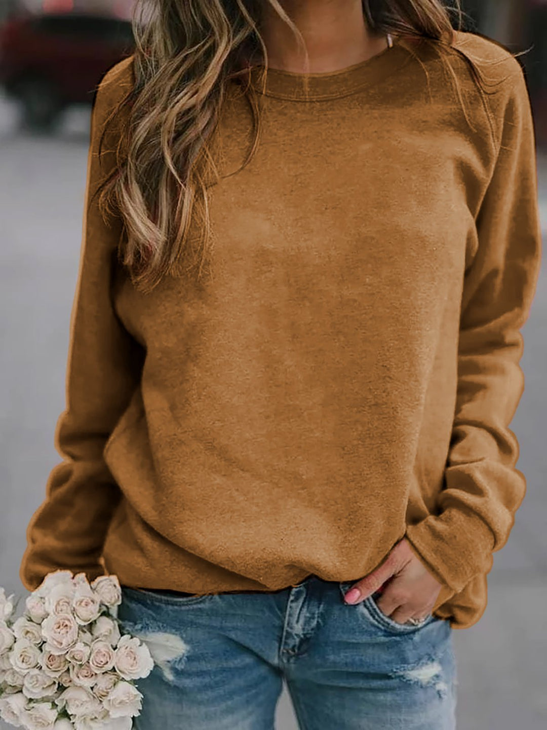 Women's Casual Oversized Sweatshirt with Crew Neck and Raglan Sleeves Mune Fashion