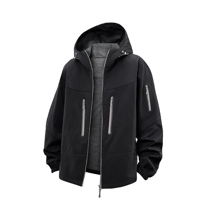 Men's Technical Softshell Outdoor Jacket with Hood, Sealed Zippers and Sporty Regular Fit Mune Fashion