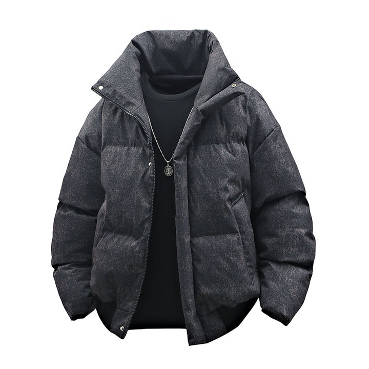 Men's short padded quilted jacket with high stand-up collar and matte structured optics Mune Fashion
