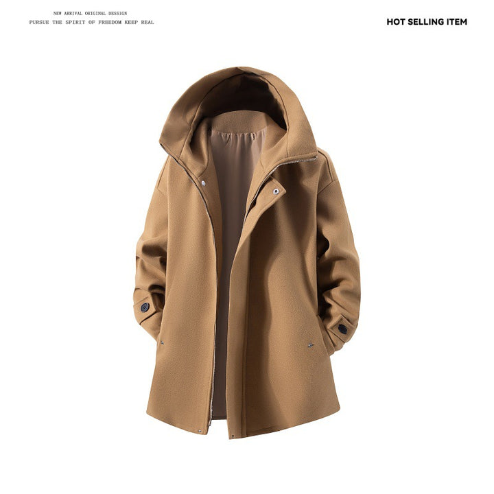 Men's wool blend hooded coat with oversized fit and hidden snap button placket Mune Fashion