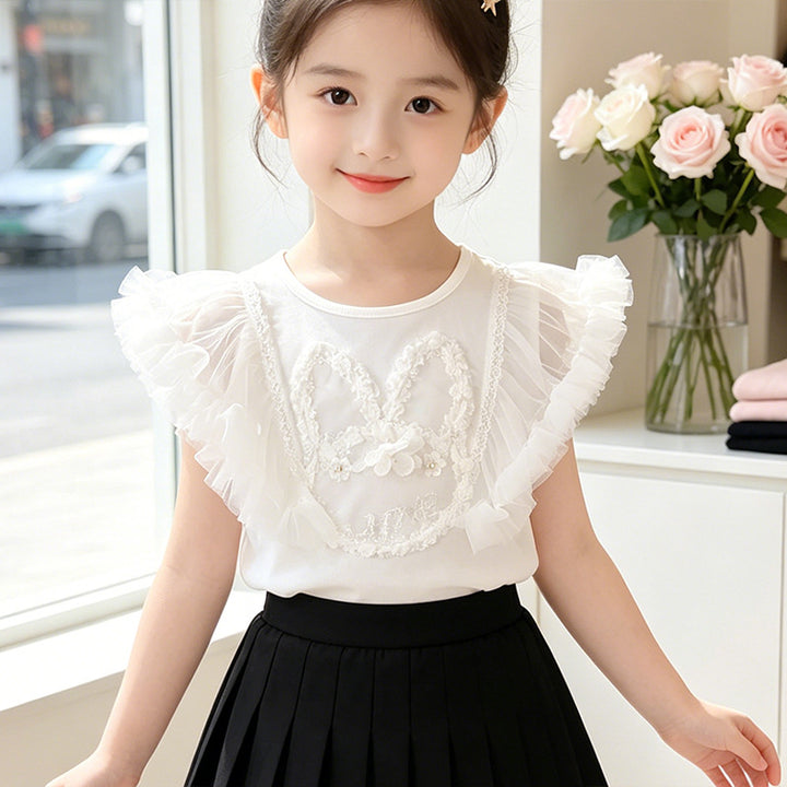 Girl Ruffle Top with Delicate Bunny Design Mune Fashion