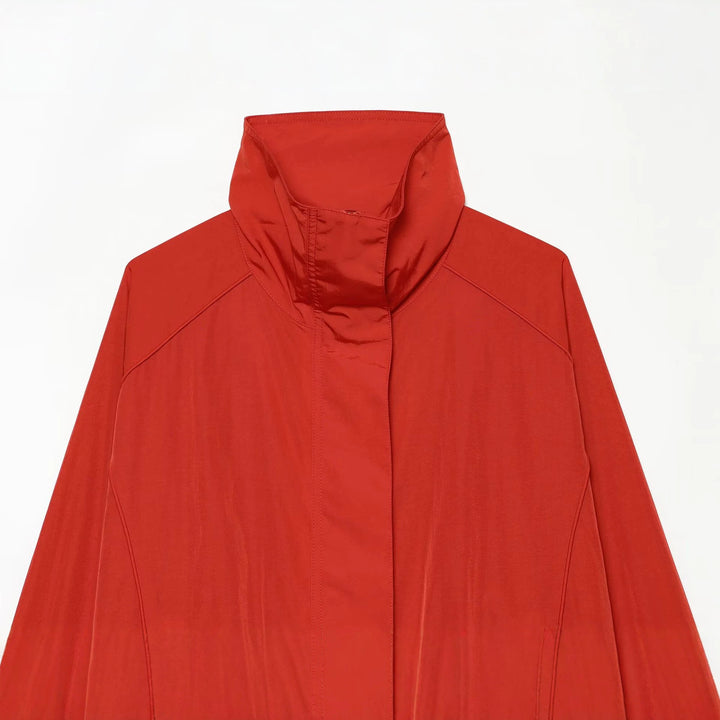 Women's Lightweight Technical Windbreaker Blouson with High Standing Collar, Concealed Zipper and Elastic Hem Mune Fashion