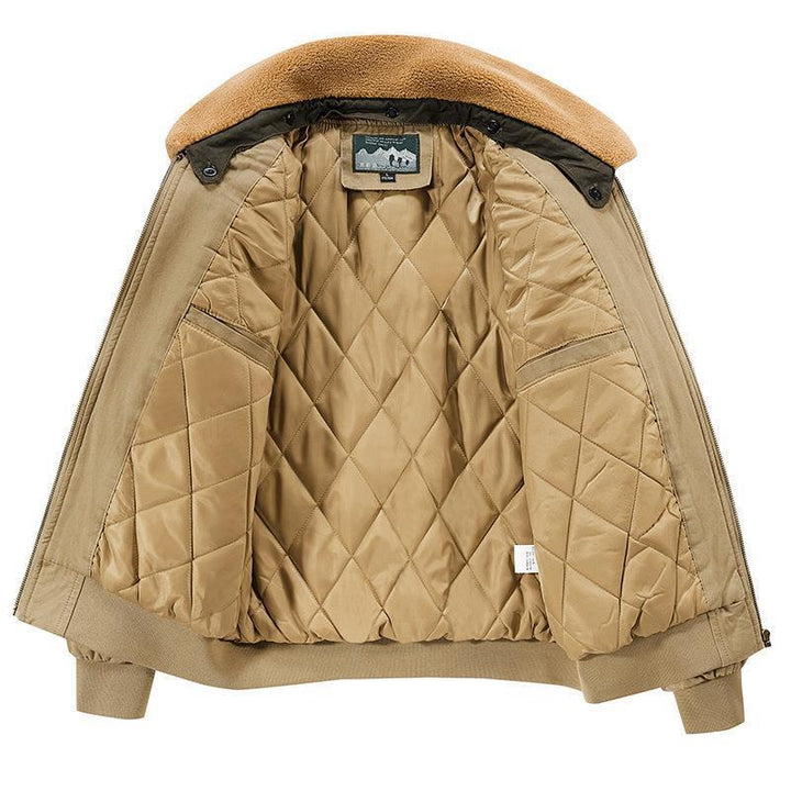 Men's Cotton Canvas Bomber Jacket with Teddy Collar, Quilted Thermal Lining and Utility Arm Pocket Mune Fashion