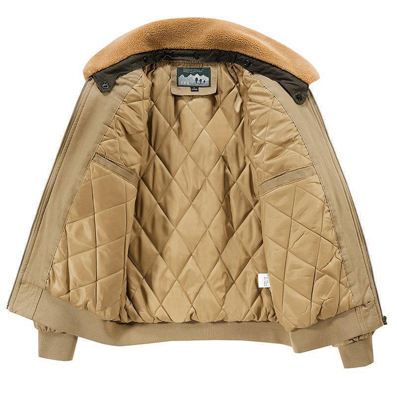 Men's Canvas Bomber Jacket with Quilted Thermal Lining and Teddy Collar Mune Fashion