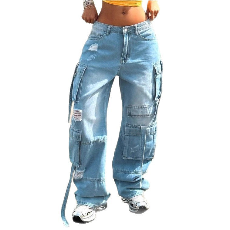 Women's cargo jeans in a wide baggy cut with multiple cargo pockets Mune Fashion