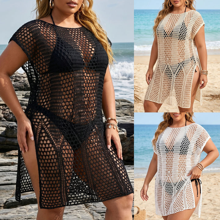 Women's crocheted beach cover-up with side slits Mune Fashion