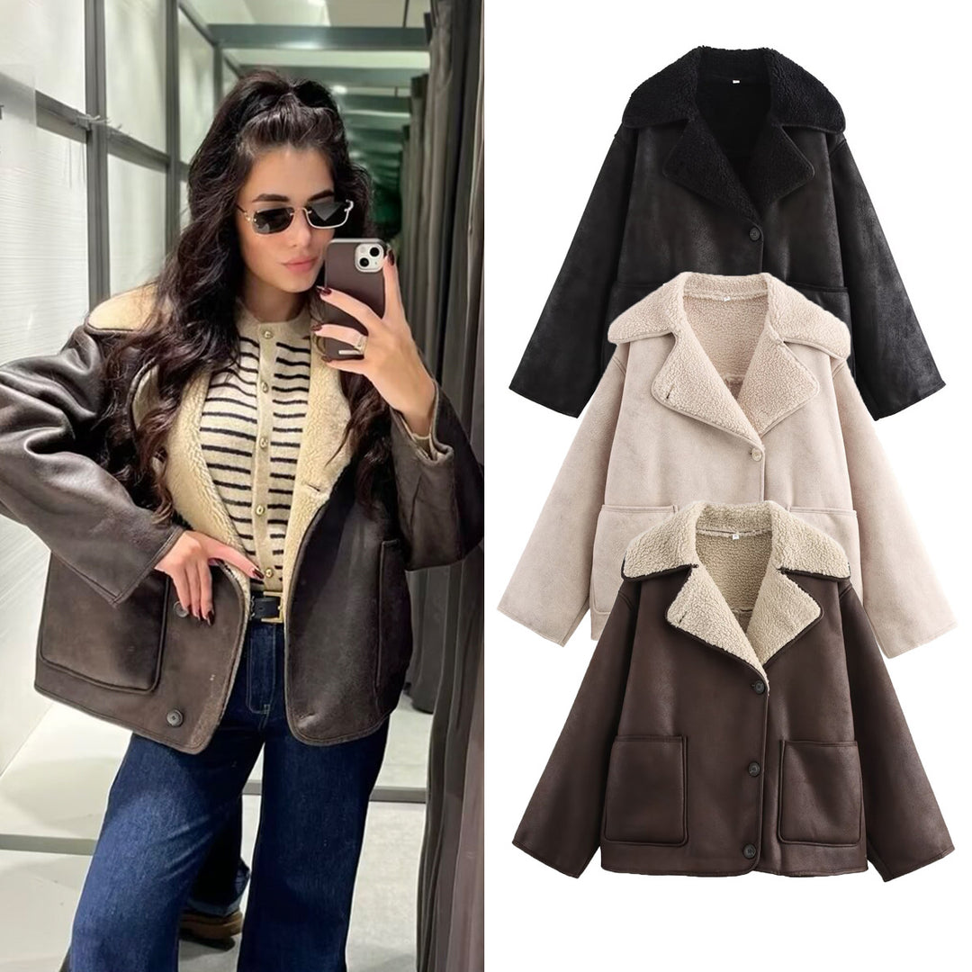 Women's Short Cut Oversized Faux Shearling Coat with Teddy Collar Mune Fashion