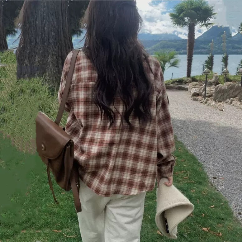 Women's Relaxed Check Flannel Shirt with Soft Feel, Boxy Fit and Button Placket Mune Fashion