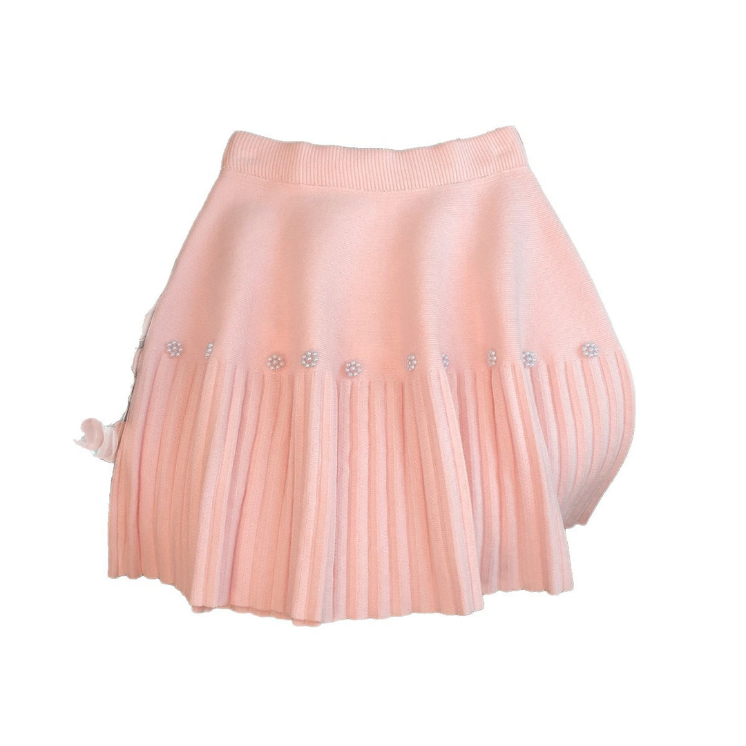 Women's Pleated Skirt with Decorative Pearls Mune Fashion
