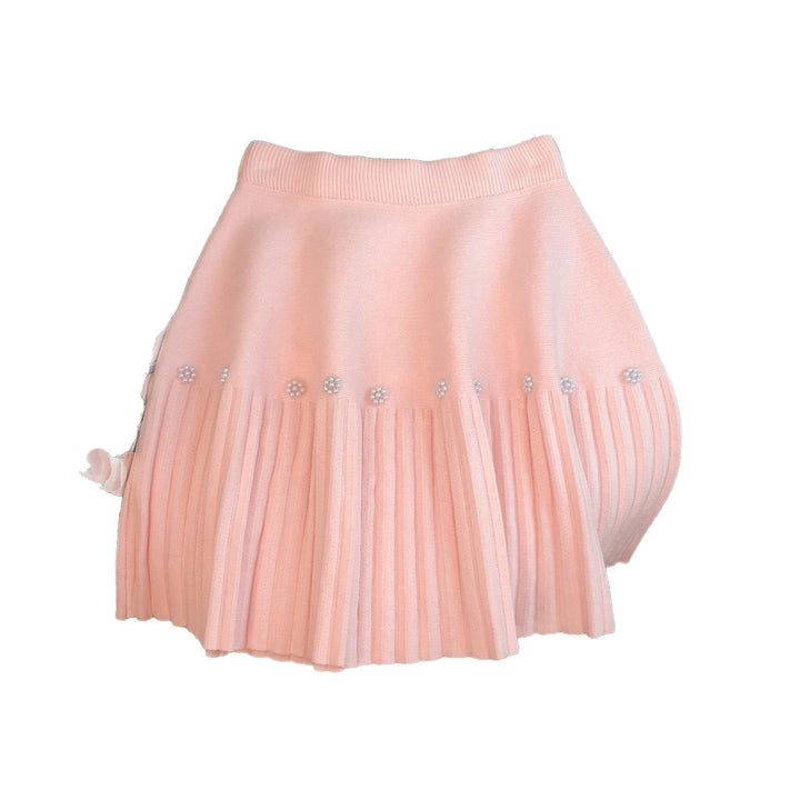 Women's Pleated Skirt with Decorative Pearls Mune Fashion