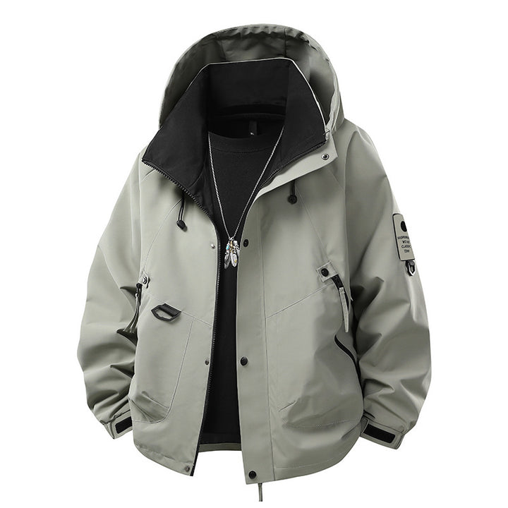 Men's nano wind- and waterproof softshell outdoor jacket with stowable hood, utility pockets, and adjustable cuffs Mune Fashion