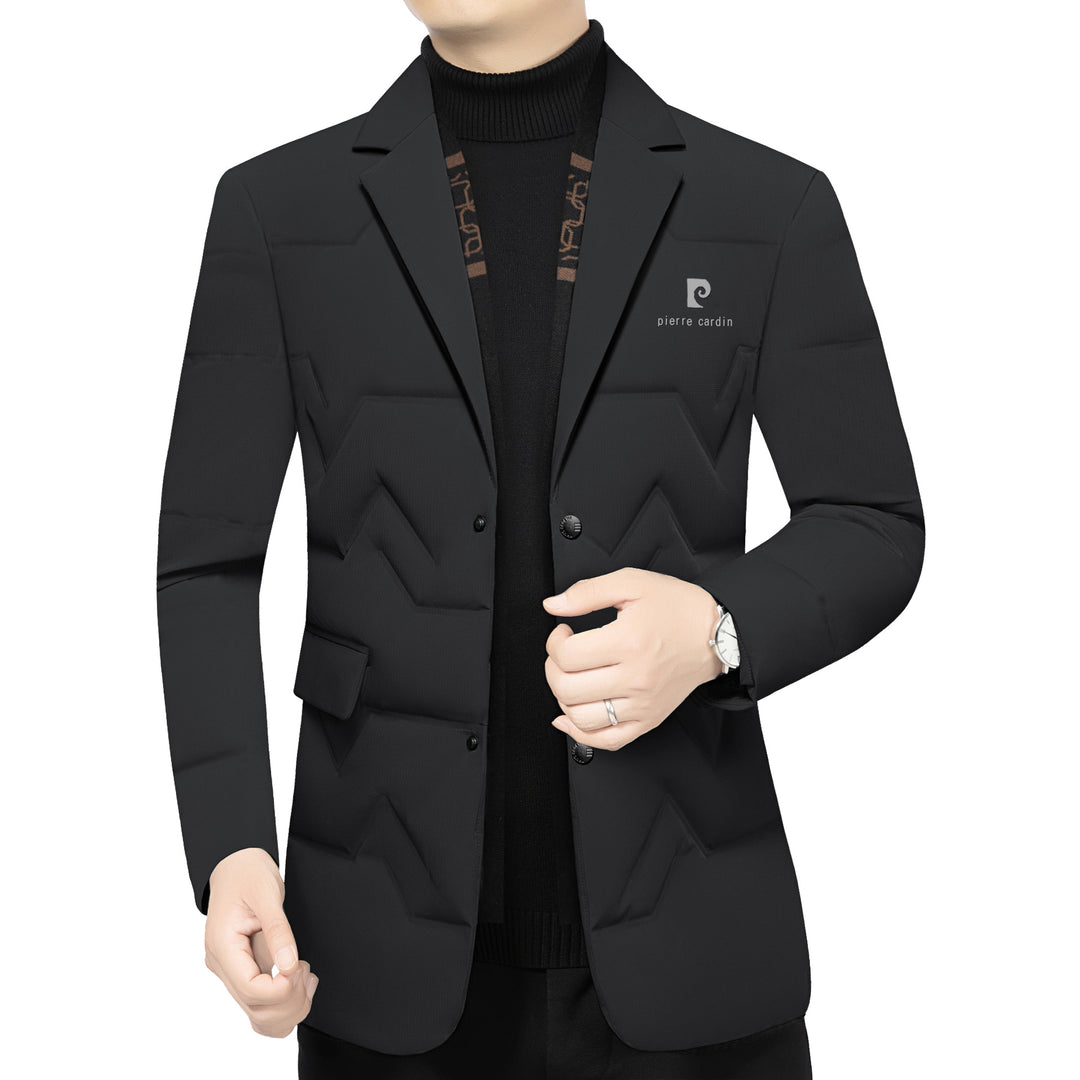 Men's Padded Business Jacket with Quilted Look and Notch Lapel Mune Fashion