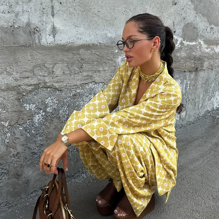 Women's Loose Lounge Two-Piece with Shirt Blouse and Balloon Pants Mune Fashion
