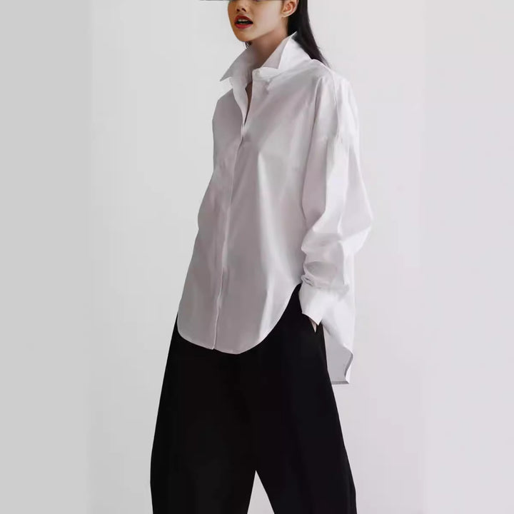 Women's Oversized Poplin Shirt with High Stand Collar, Boxy Fit and Dropped Shoulders Mune Fashion