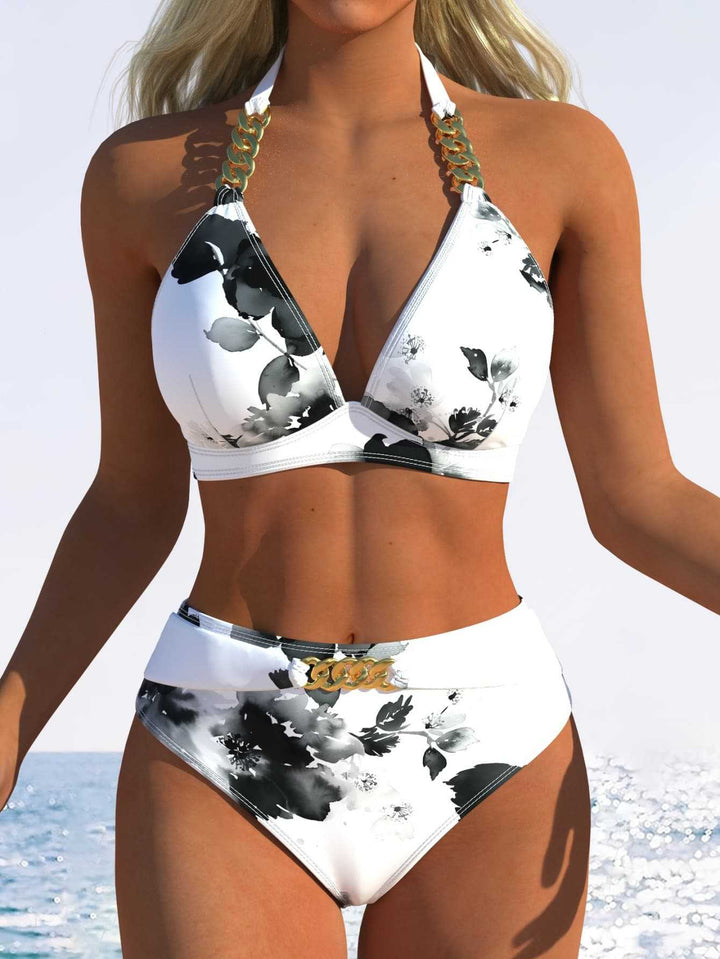 Women's Triangle Bikini with Adjustable Ties and Trendy Wave Pattern Mune Fashion