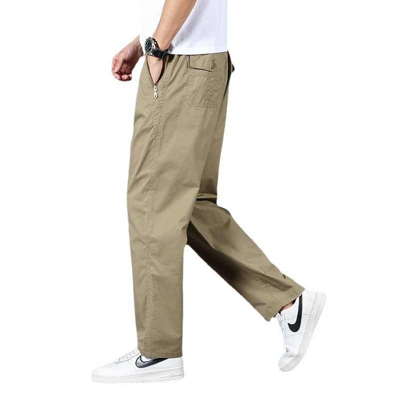 Men's Wide Relaxed Chino Pants with Straight Leg & Elastic Comfort Waist Mune Fashion