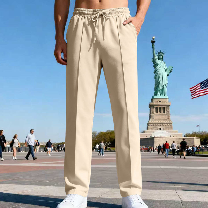 Men's elegant sweatpants with crease straight leg and drawstring Mune Fashion