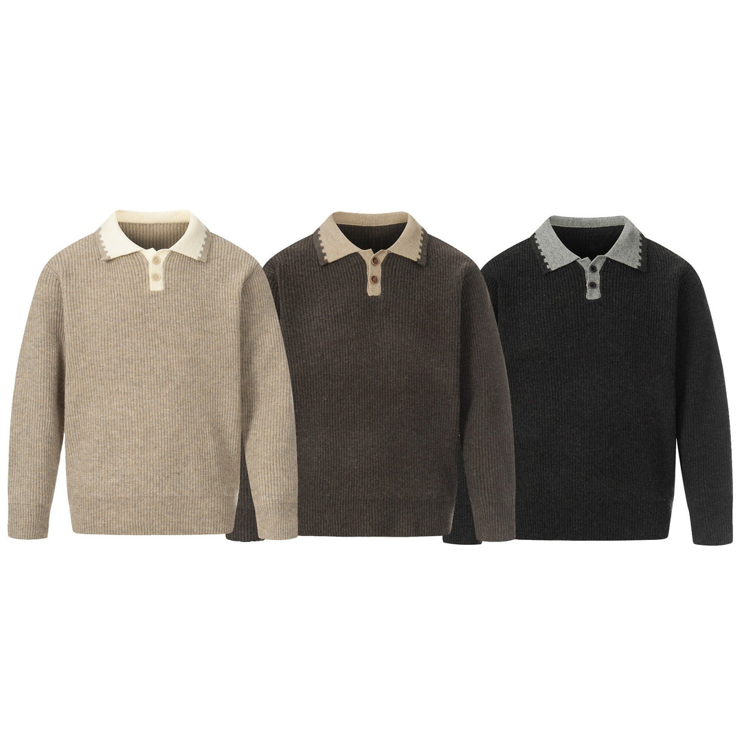 Men's chunky knit polo sweater with contrast collar and half-button placket Mune Fashion