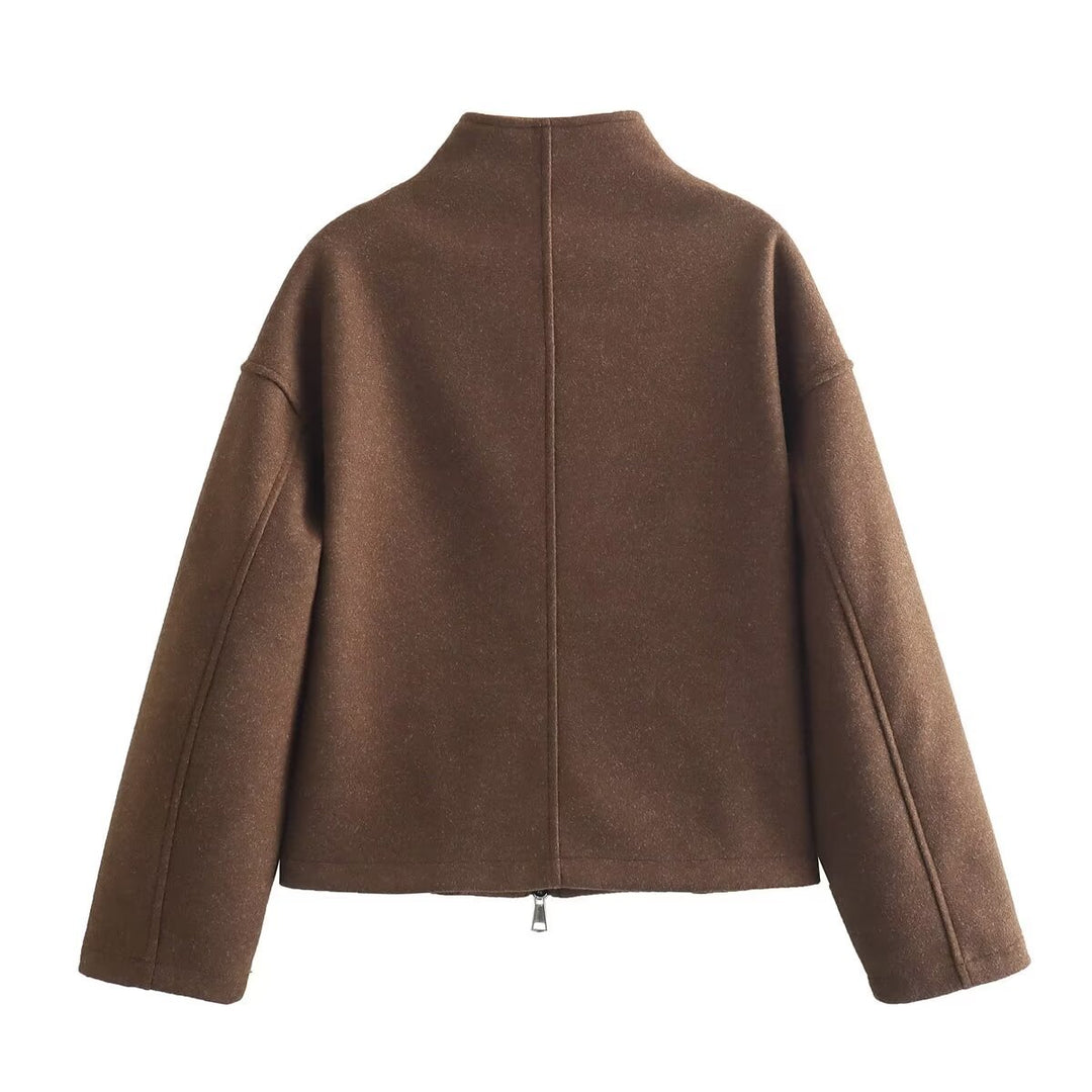 Women's short-cut wool-look zip jacket with stand-up collar and oversized sleeves Mune Fashion