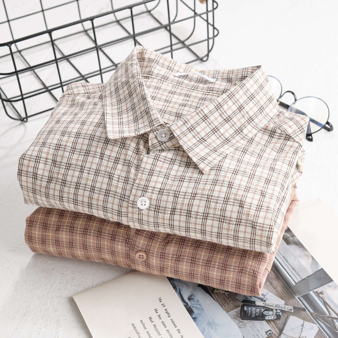 Men's Lightweight Checked Seersucker Shirt with Chest Pocket and Relaxed Fit Mune Fashion