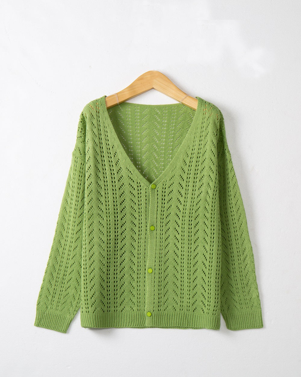 Women's Lightweight Lace Knit Cardigan with Deep V-Neck and Button Placket Mune Fashion