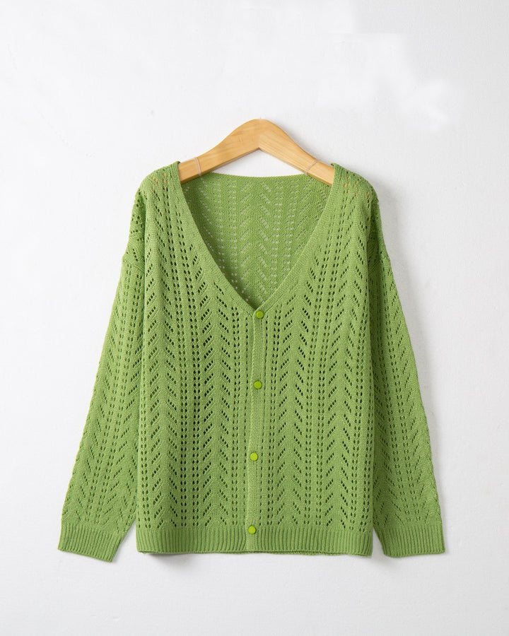 Women's Lightweight Lace Knit Cardigan with Deep V-Neck and Button Placket Mune Fashion