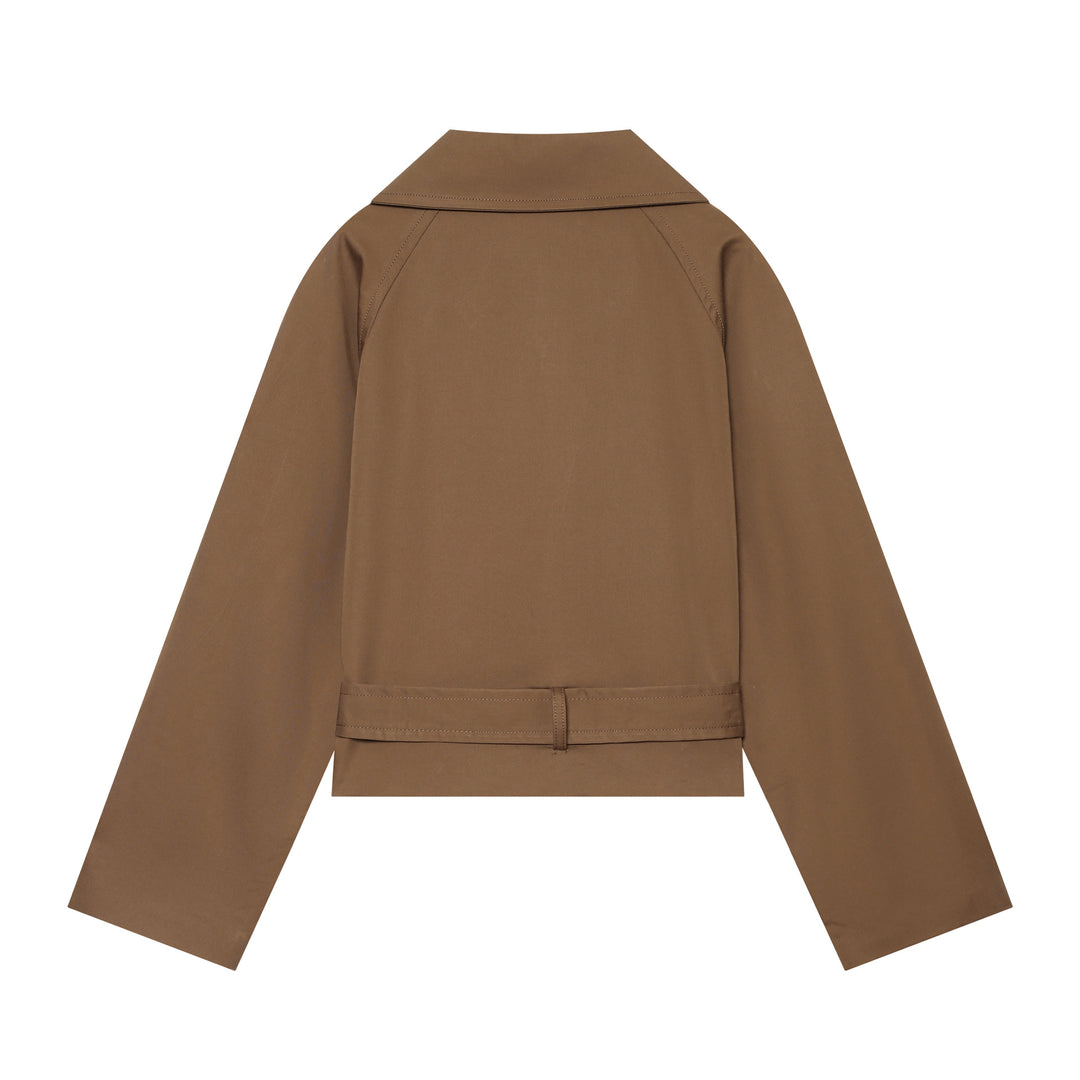 Women's Short Cut Trench Blouson with Tie Belt and Epaulettes Mune Fashion