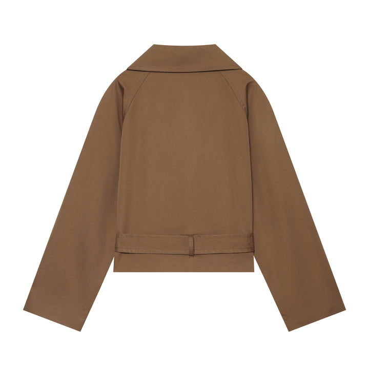 Women's Short Cut Trench Blouson with Tie Belt and Epaulettes Mune Fashion