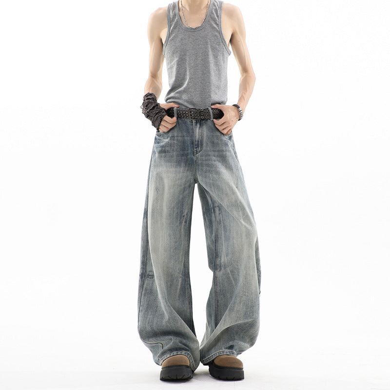 Men's ultra-wide baggy jeans with a low crotch and structured pleated look Mune Fashion