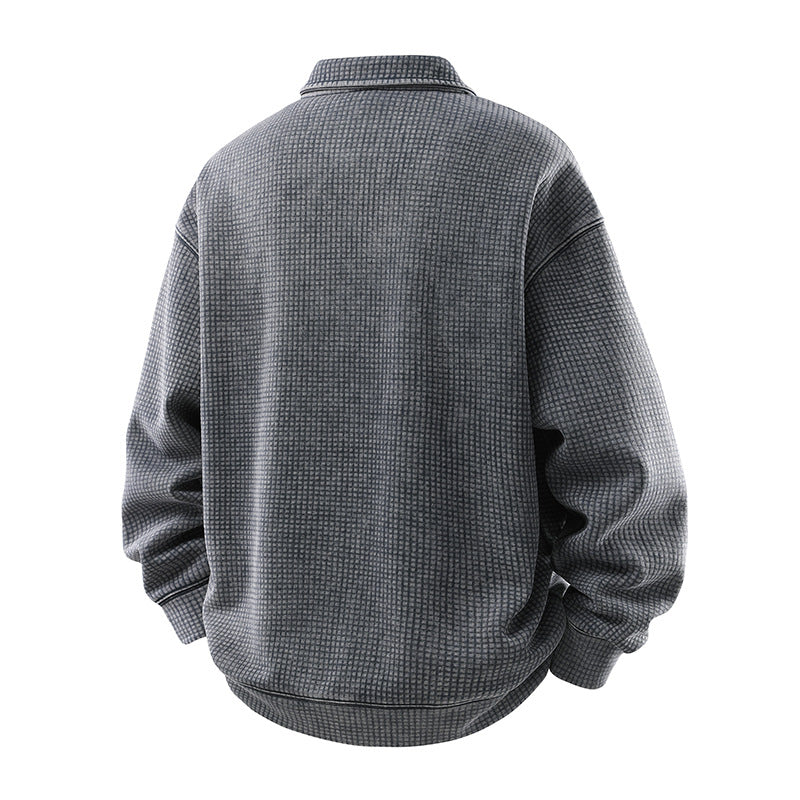 Men's waffle texture polo shirt sweater with collar and concealed button placket Drune