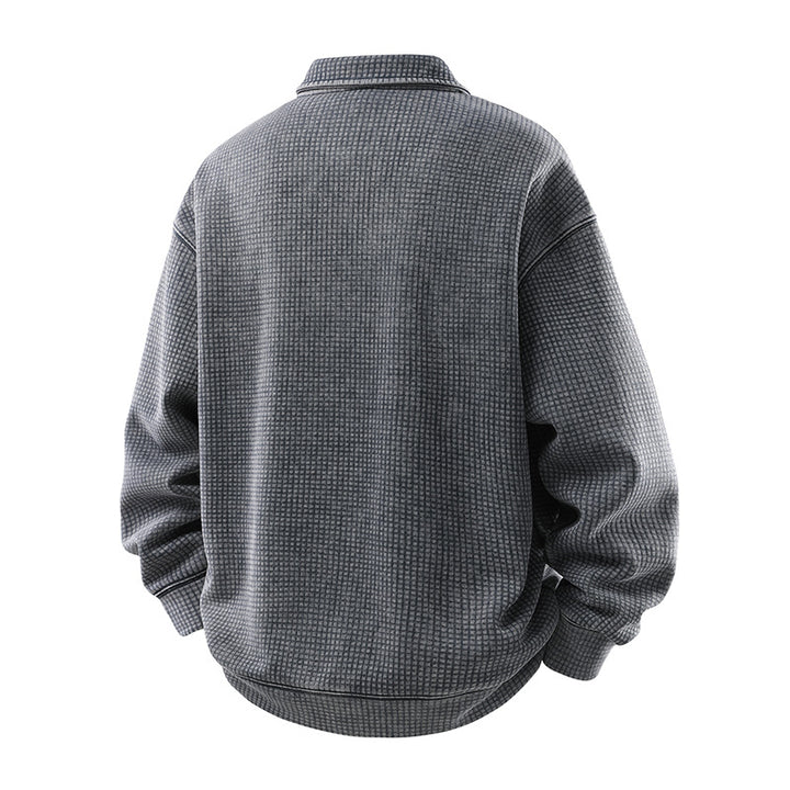 Men's waffle texture polo shirt sweater with collar and concealed button placket Drune