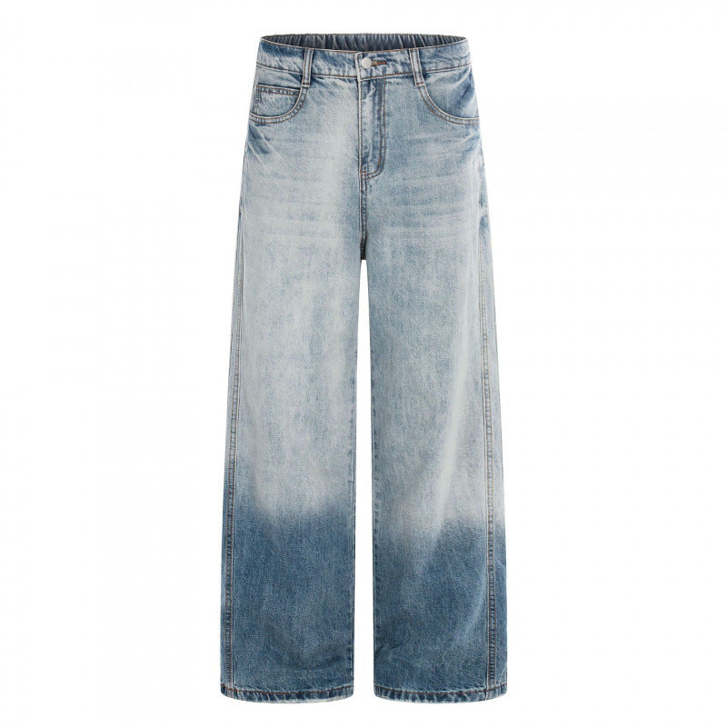 Women's Wide High-Waist Denim Jeans with Ombre Hem and Elastic Back Mune Fashion