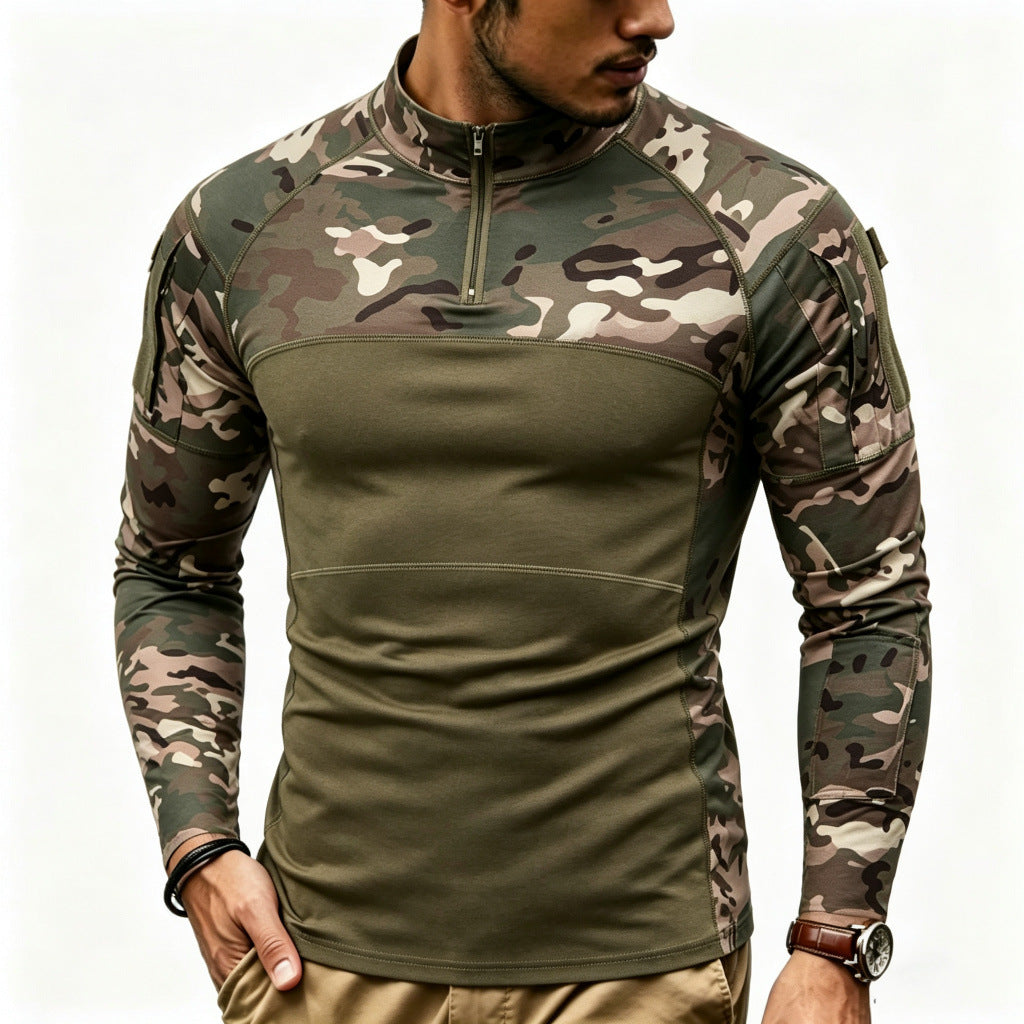 Men's Compression Long Sleeve Top with Half Zip and Tactical Camouflage Design Mune Fashion