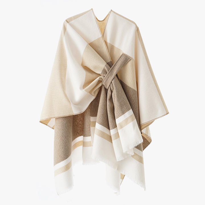 Women's lightweight wool blend wrap with fringes and tie belt Mune Fashion